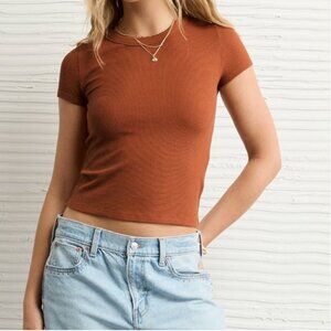 AE Waffle Hey Baby Tee - amber brown